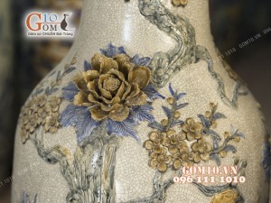 Đôi lộc bình men rạn cổ đắp nổi Công Đào , cao 1m4