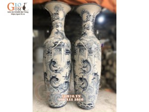 Đôi lộc bình men rạn cổ vẽ Cá Chép Hóa Rồng, cao 1m55