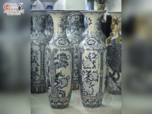 Đôi lộc bình men rạn cổ vẽ Tứ Cảnh Bốn Mùa, cao 1m60