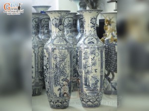 Đôi lộc bình men rạn cổ vẽ Tứ Cảnh Bốn Mùa, cao 1m60