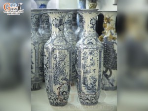 Đôi lộc bình men rạn cổ vẽ Tứ Cảnh Bốn Mùa, cao 1m60