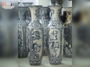 Đôi lộc bình men rạn cổ vẽ Tứ Cảnh Bốn Mùa, cao 1m40