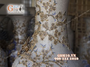 Đôi lộc bình men rạn đắp nổi Công Đào đuôi kênh, cao 1m76 bọc đồng