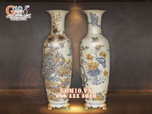 Đôi lộc bình men rạn đắp nổi Công Đào kênh , cao 1m4