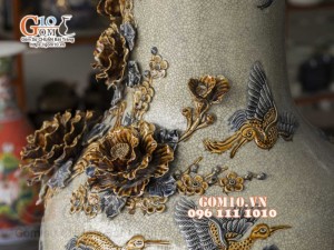 Đôi lộc bình men rạn đắp nổi Công Đào kênh , cao 1m4