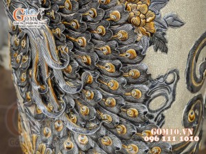 Đôi lộc bình men rạn đắp nổi Công Đào kênh , cao 1m4