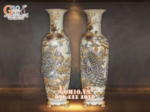 Đôi lộc bình men rạn đắp nổi Công Đào kênh , cao 1m4