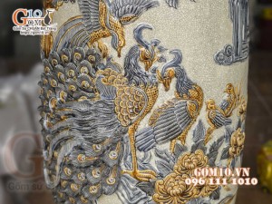 Đôi lộc bình men rạn đắp nổi Công Đào kênh , cao 1m4