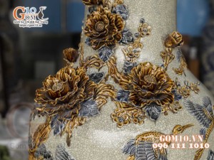 Đôi lộc bình men rạn đắp nổi Công Đào kênh , cao 1m4