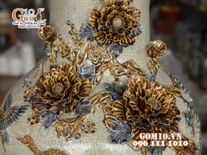 Đôi lộc bình men rạn đắp nổi Công Đào kênh , cao 1m4