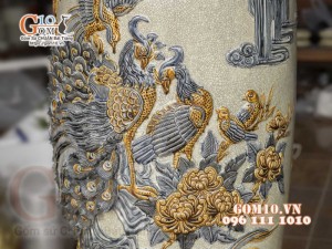 Đôi lộc bình men rạn đắp nổi Công Đào kênh , cao 1m4