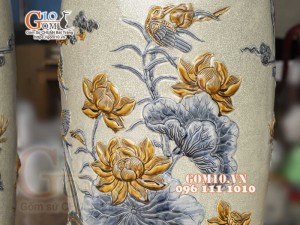 Đôi lộc bình men rạn đắp nổi Công Đào kênh , cao 1m4