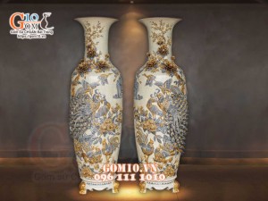 Đôi lộc bình men rạn đắp nổi Công Đào kênh , cao 1m4