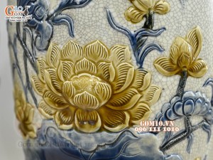 Đôi lộc bình men rạn đắp nổi Công Đào kênh, cao 60cm