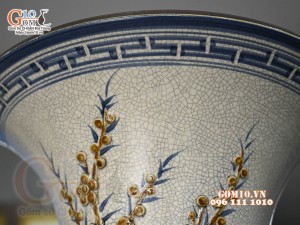 Đôi lộc bình men rạn đắp nổi Công Đào màu, cao 1m4