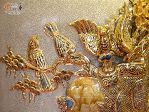 Đôi lộc bình men rạn đắp nổi Đức Phúc Công kênh vẽ vàng 24k, cao 1m55