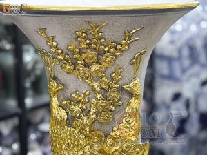 Đôi lộc bình men rạn đắp nổi Đức Phúc dát Vàng 24k, cao 1m4