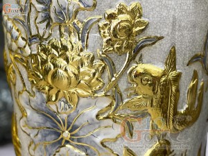 Đôi lộc bình men rạn đắp nổi Đức Phúc dát Vàng 24k, cao 1m4