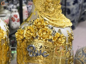 Đôi lộc bình men rạn đắp nổi Đức Phúc dát Vàng 24k, cao 1m4