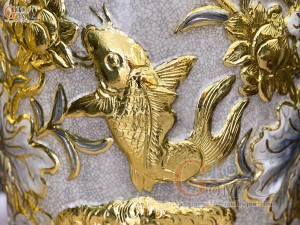 Đôi lộc bình men rạn đắp nổi Đức Phúc dát Vàng 24k, cao 1m4