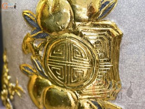 Đôi lộc bình men rạn đắp nổi Đức Phúc dát Vàng 24k, cao 1m4