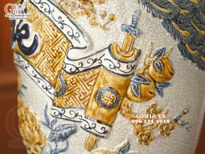 Đôi lộc bình men rạn đắp nổi Phúc Đức, 56cm