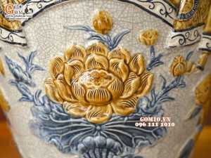 Đôi lộc bình men rạn đắp nổi Phúc Đức, 56cm