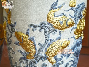 Đôi lộc bình men rạn đắp nổi Phúc Đức Công kênh dát vàng, cao 1m4