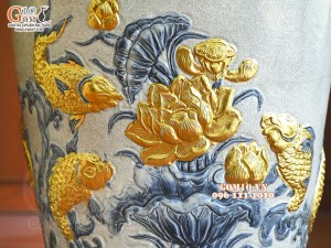 Đôi lộc bình men rạn đắp nổi Phúc Đức Công kênh dát vàng, cao 1m4