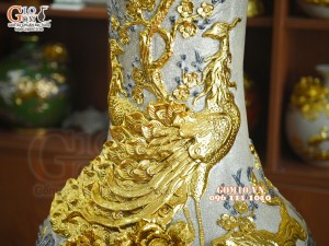 Đôi lộc bình men rạn đắp nổi Phúc Đức Công kênh dát vàng, cao 1m4