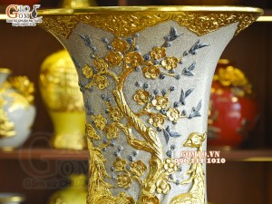 Đôi lộc bình men rạn đắp nổi Phúc Đức Công kênh dát vàng, cao 1m4