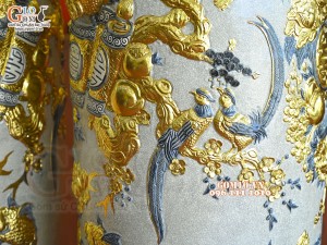 Đôi lộc bình men rạn đắp nổi Phúc Đức Công kênh dát vàng, cao 1m4