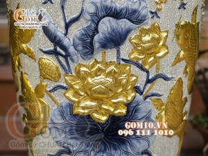 Đôi lộc bình men rạn đắp nổi Phúc Đức Dát vàng, cao 1m4