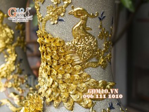 Đôi lộc bình men rạn đắp nổi Phúc Đức Dát vàng, cao 1m4