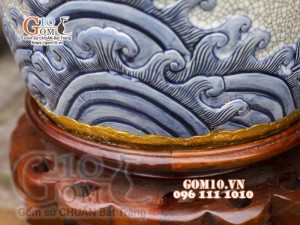 Đôi lộc bình men rạn đắp nổi Phúc Đức Dát vàng, cao 1m4