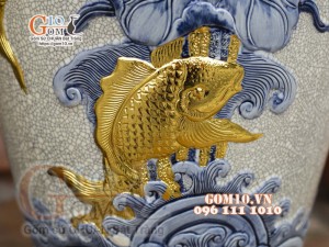 Đôi lộc bình men rạn đắp nổi Phúc Đức Dát vàng, cao 1m4