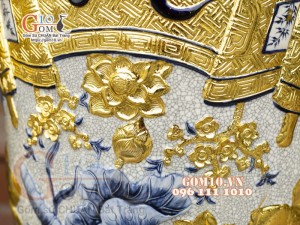 Đôi lộc bình men rạn đắp nổi Phúc Đức Dát vàng, cao 1m4