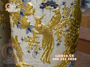 Đôi lộc bình men rạn đắp nổi Phúc Đức Dát vàng, cao 1m4