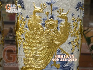 Đôi lộc bình men rạn đắp nổi Phúc Đức Dát vàng, cao 1m4