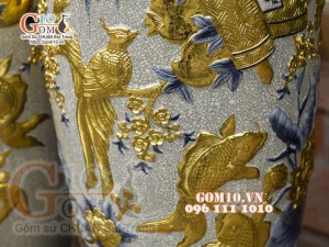 Đôi lộc bình men rạn đắp nổi Phúc Đức Dát vàng, cao 1m4