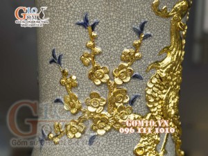 Đôi lộc bình men rạn đắp nổi Phúc Đức Dát vàng, cao 1m4