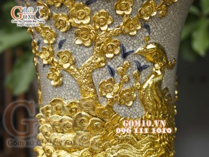 Đôi lộc bình men rạn đắp nổi Phúc Đức Dát vàng, cao 1m4