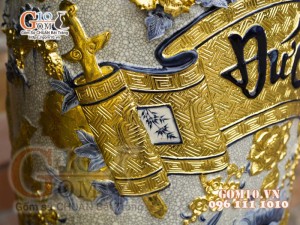 Đôi lộc bình men rạn đắp nổi Phúc Đức Dát vàng, cao 1m4