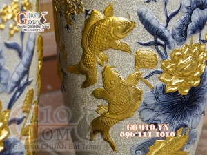 Đôi lộc bình men rạn đắp nổi Phúc Đức Dát vàng, cao 1m4