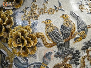 Đôi lộc bình men rạn đắp nổi Phúc Lộc Thọ Công kênh, cao 1m55