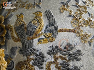 Đôi lộc bình men rạn đắp nổi Phúc Lộc Thọ Công kênh, cao 1m55