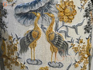 Đôi lộc bình men rạn đắp nổi Phúc Lộc Thọ Công kênh, cao 1m55