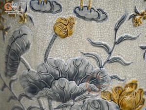 Đôi lộc bình men rạn đắp nổi Phúc Lộc Thọ Công kênh, cao 1m55