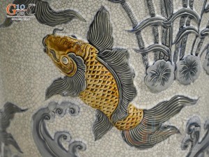 Đôi lộc bình men rạn đắp nổi Phúc Lộc Thọ Công kênh, cao 1m55