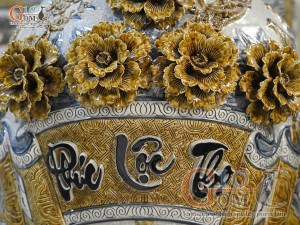 Đôi lộc bình men rạn đắp nổi Phúc Lộc Thọ Công kênh, cao 1m55